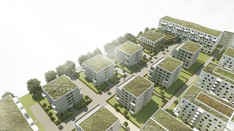 So soll das Philosophenviertel auf dem Forchheimer Jahn-Gelände eines Tages von oben aussehen.  Grafik: O. Schuh, planwerkstatt.Architekten
