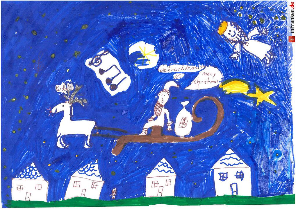 Selbstgemalte Weihnachtsbilder von Kindern aus Franken 2016