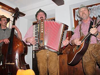 Die Rhöner Hochsitzmusikanten (von links: Manfred Markert, Christian Hüfner und Leo Zirkelbach) geben im Würzburger Haus den Klassiker zum Besten. Fotos: Ulrike Müller