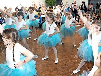 Die "Tanzm&auml;use" bei ihrem gekonnten Auftritt als Schl&uuml;mpfe-Garde Fotos: Roland Dietz