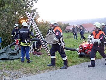 Mehrere Pumpen und auch Faltbehälter waren zum Wassertransport über eine 1000-Meter-B-Schlauchleitung erforderlich. Foto: K.-H. Hofmann