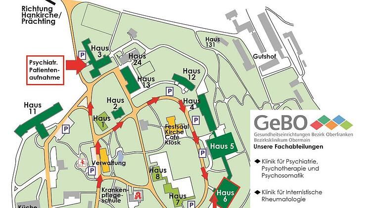 Lageplan der Häuser des Klinikums Obermain in Kutzenberg(oberer Teil, Richtung Prächting)