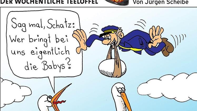 Auch unser Karikaturist  Jürgen Scheibe kennt sich  mit den Störchen gut aus. Foto: Archiv