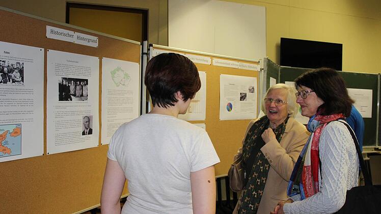 Um den Befragten und anderen Interessierten das Ergebnis des P-Seminars zu präsentieren, haben die Kollegiaten des Franz-Miltenberger-Gymnasiums eine kleine Ausstellung zusammengestellt. Foto: Franz-Miltenberger-Gymnasium