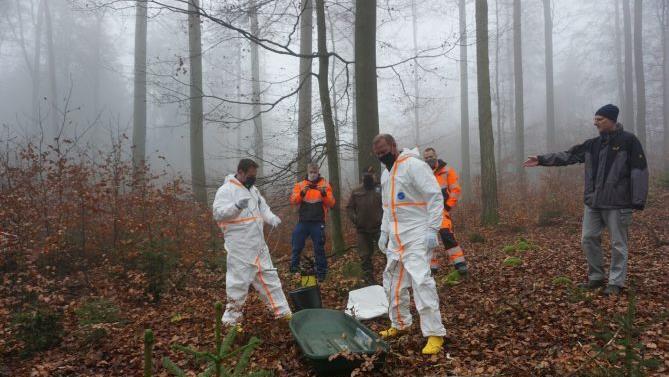 Übung, um für Fälle von Afrikanischer Schweinepest (ASP) gerüstet zu  sein. Foto: Marion Eckert