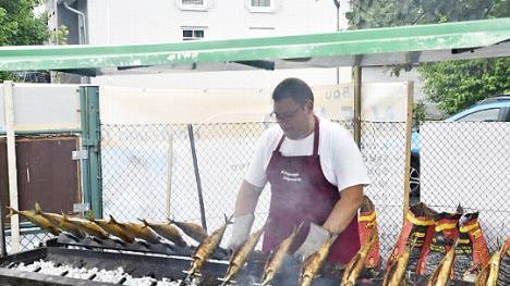 Zweiter Vorsitzender Alexander Strobel fungierte beim Fest des Anglervereins Königsberg selbst als Makrelengrillmeister.  Foto: Gerold Snater