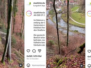 Felsblock st&uuml;rzt auf fr&auml;nkische Staatsstra&szlig;e&nbsp;&ndash; spektakul&auml;re Ma&szlig;nahme