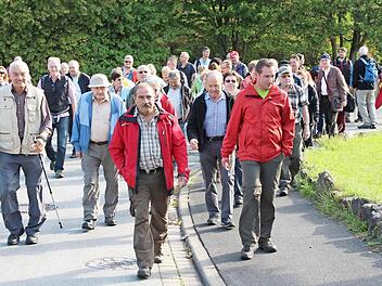 Auf Extratour waren am Samstag rund 60 Wanderer. Sie starteten am Oberen Tor und absolvierten einen großen Teil des neuen Premium-Wanderwegs "Extratour Michelsberg". Unser Bild zeigt sie unterwegs.  Foto: Dieter Britz
