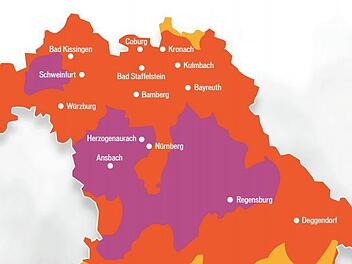 Der Deutsche Wetterdienst warnt vor einer hohen Waldbrandgefahr im fränkischen Raum. Auch der Landkreis Kronach ist davon betroffen. Die Grafik zeigt die Situation am Mittwoch.