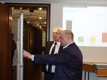 Johann Kalb verfolgte am Wahlabend im Landratsamt - unter anderem mit dem CSU-Landtagsabgeordneten Holger Dremel (rechts) - die einlaufenden Ergebnisse.