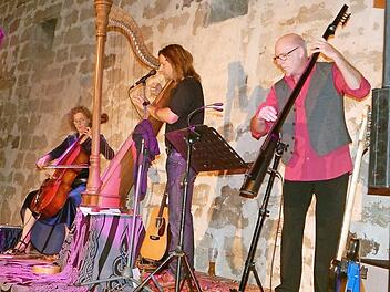 Andy Lang (Mitte), Sibylle Friz und Wolfgang Rieß bilden ein Trio von großer musikalischer Qualität - was sich auch beim eindrucksvollen Auftritt auf Schloss Thurnau zeigte. Foto: Horst Wunner
