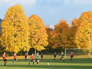 Die Poesie des Fu&szlig;balls: So wundersch&ouml;n f&auml;rbt nur HERBSTadt den Fu&szlig;ballplatz in Langendorf ein. Foto: ssp