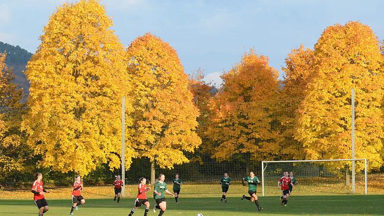 Die Poesie des Fu&szlig;balls: So wundersch&ouml;n f&auml;rbt nur HERBSTadt den Fu&szlig;ballplatz in Langendorf ein. Foto: ssp