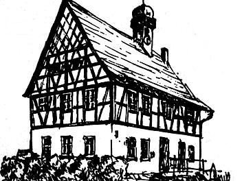 Das historische Gemeindehaus Stöppach hat schon viel erlebt und könnte viel erzählen. Viele Künstler haben es gezeichnet, wie auch Karl Wilhelm aus Ahorn. Der Festplatz für die Geburtstagsfeier liegt unweit des historischen Gebäudes. Repro: Michael Stelzner