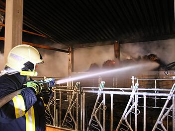 Im Mai 2016 musste die Feuerwehr Burghausen zusammen mit weiteren Feuerwehren in die Flur zwischen Burghausen und Haard ausrücken. Dort war ein Stall in Brand geraten. Menschen und Tiere kamen damals nicht zu Schaden. Foto: Archiv/Ralf Ruppert