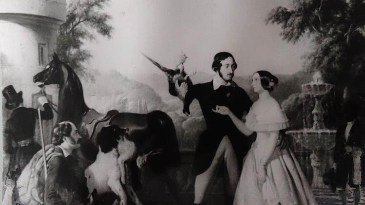 Der einst am Coburger Hof lebende Maler Raden Saleh hielt 1844 Herzog Ernst II und Alexandrine auf diesem Gemälde fest.