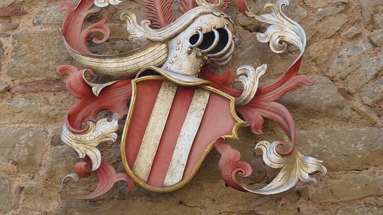 Das Wappen der Edelfreien von Trimberg, angebracht im Eingangsbereich zur inneren Burg.  Foto: Dieter Galm