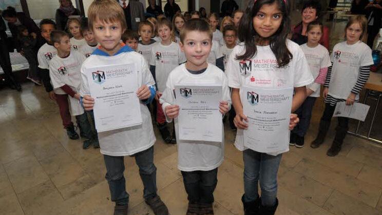 Benjamin Kratz, Christian Bätz und Sonja Narwekar (v. l.) vertreten den Landkreis Erlangen-Höchstadt bei der Endrunde der Mittelfränkischen Mathematik-Meisterschaften in Nürnberg. Foto: Roland Meister