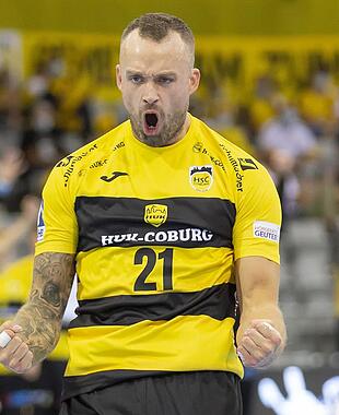 Erzielte zw&ouml;lf Treffer und leistete sich nur zwei Fehlw&uuml;rfe: Florian Billek war mit Torwart Jan Kulhanek Matchwinner beim Sieg &uuml;ber den EHV Aue.