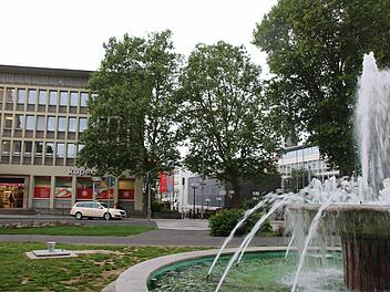 Die Platane auf dem Grundstück des Landratsamtes (rechts) bleibt, aber die beiden auf städtischem Grund werden gefällt und nach dem Ausbau der Fußgängerzone durch eine neue Platane ersetzt. Foto: Ralf Ruppert