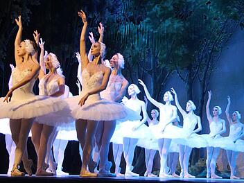 Federleicht tanzen die Schwäne im Mondlicht. Die St. Petersburg Festival Ballett Compagnie begeisterte die Zuschauer in der Kulmbacher Stadthalle mit einem perfekt inszenierten Auftritt. Foto: Sonja Adam