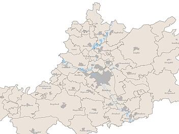 Die dunklen Flächen gehören zu den großen Gemeinden, in denen ein neuer Bürgermeister bzw. auch ein Landrat wirkt.Grafik: FT