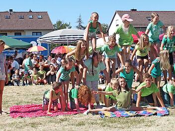 Die Sch&uuml;ler bildeten eine Menschenpyramide.  Foto: privat