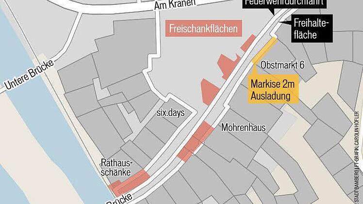 die Auffahrt zur Brücke mit den betroffenen Freischankflächen