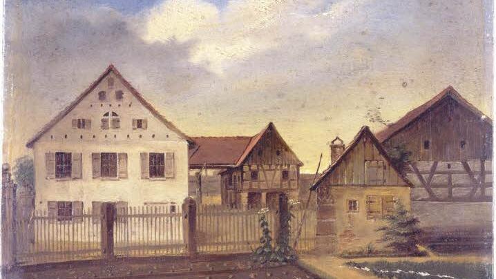 17-jährig zeichnete Haag diese Ansicht der großväterlichen Ziegelei in Frauenaurach. Das Bild wird im Stadtmuseum Erlangen bewahrt.