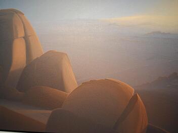 Hartmut Pfeuffer: Granitblöcke (Tishel-Koutatine). Öl auf Leinwand, 184 x 318 cm.  Foto: Carolin Herrmann