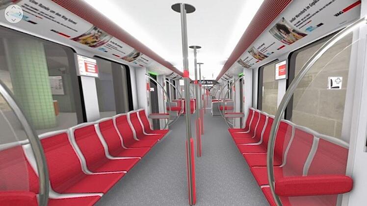 So soll der neue U-Bahn-Zug in Nürnberg von innen aussehen. Im neuen Video der VAG kann der Innenraum erkundet werden. Foto: VAG
