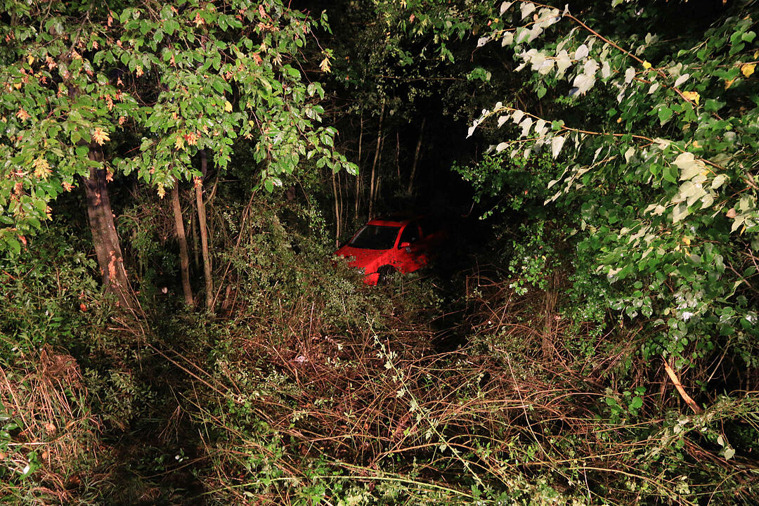 Auto landet bei Roßstadt im Unterholz
