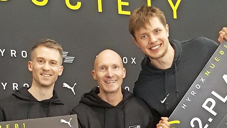 Das Coburger Männertrio war beim Hyrox-Wettkampf sehr erfolgreich (von links): Paul Schmidtfall, Stefan Eichhorn und Philipp Barsties. Foto: Wolfgang Desombre