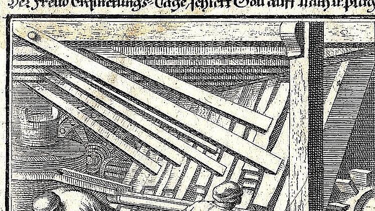 Arbeit in einer Walkm&uuml;hle (Walchm&uuml;hle) &ndash; aus dem &bdquo;St&auml;ndebuch&ldquo; des Christoph Weigel d. &Auml;. 1711  Repro: Dr. Gerhard Handschuh