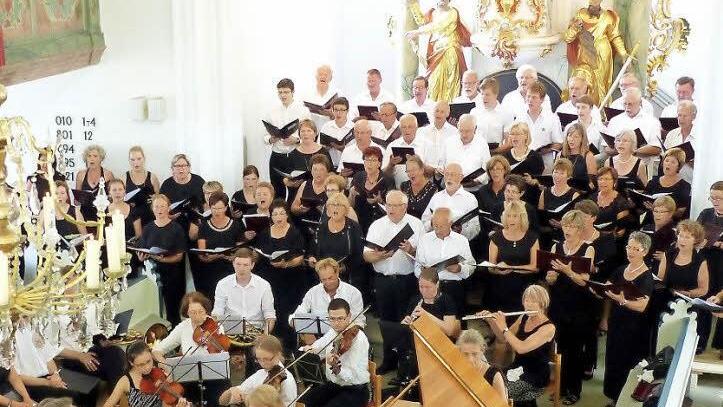 Für eine imposante Kulisse sorgten die 80 Mitwirkenden beim Bach-Kantaten-Konzert. Bei so vielen Musikern stößt die Trebgaster Johannes-Kirche allerdings an ihre Grenzen. Foto: Dieter Hübner