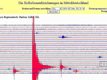 Seismogramm-Ausschnitt des Erdbebens vom Wochenende aus den Aufzeichnungen des Geophysikalischen Oberservatoriums Collm. Foto: dpa
