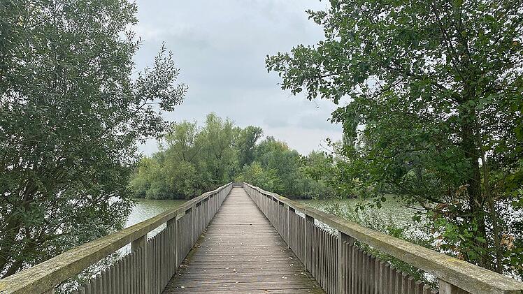 Über einen Holzsteg gelangen Besucher auf die Vogelinsel im Altmühlsee.