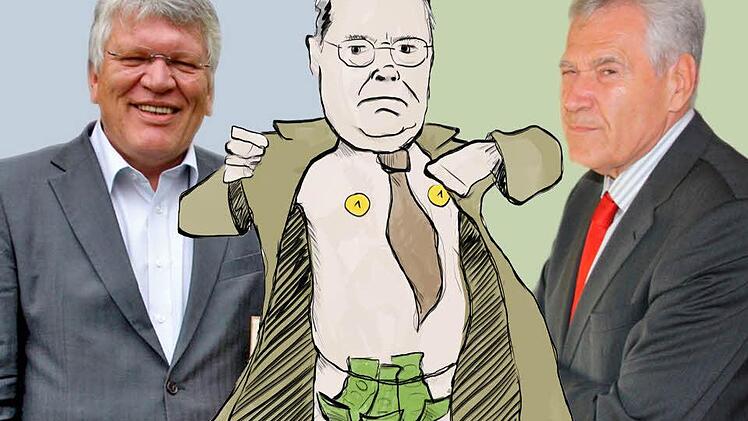 Frank Hofmann (SPD) bezieht keine Einkünfte neben seinem Mandat. Peer Steinbrück (SPD) und Michael Glos (CSU) zählen dagegen zu den Großverdienern außerhalb des Bundestags.  Illustration: Tanja Friedrich