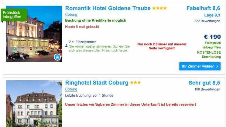Hotelzimmer waren am Freitagnachmittag bei den Hotelportalen kaum mehr zu bekommen.