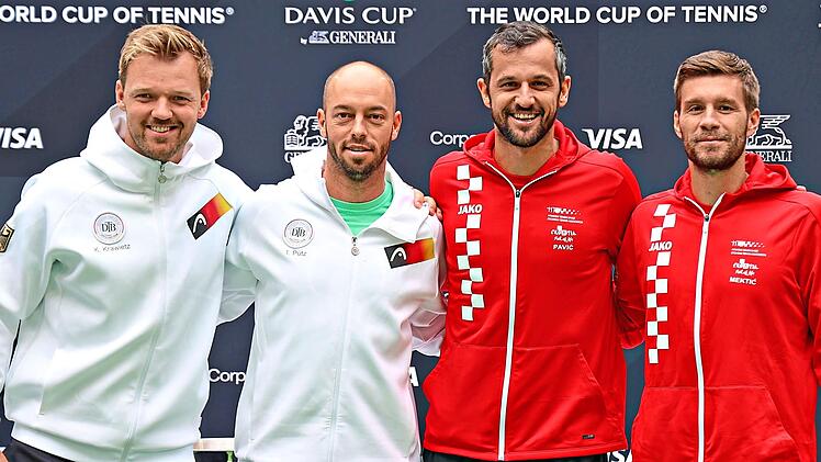 Am Sonntag noch Gegner im Davis Cup, k&uuml;nftig Partner: Kevin Krawietz (links, neben Tim P&uuml;tz) und Mate Pavic (Zweiter von rechts, neben Nikola Mektic). Hasenkopf