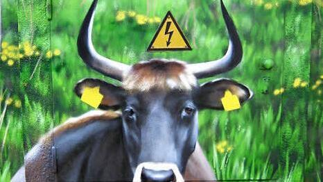 Ein Hingucker: das künstlerisch gestaltete Trafohäuschen am Walsdorfer Ortseingang Foto: Dieter Grams