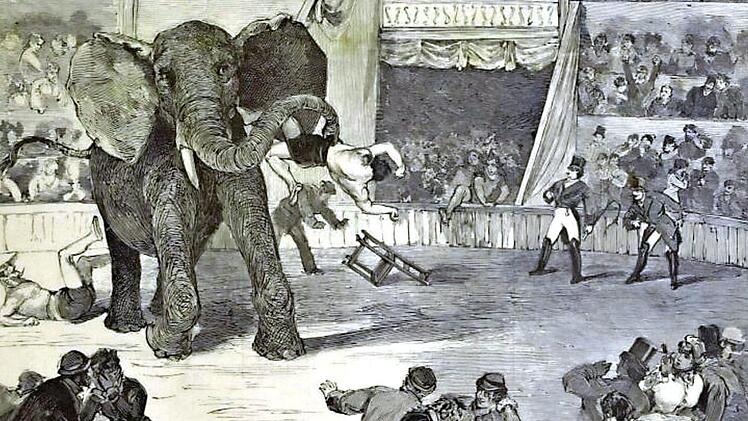 Bis 1900 wirbt der Zirkus Lorch mit mächtigen afrikanischen Elefanten. Eine besondere Attraktion ist "Jumbo, der größte Elefant der Welt" mit seinem Dompteur Silas.