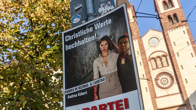 Anspielung auf alttestamentarische Geschichte? Die CSU klagt gegen ein Wahlplakat der "Partei” mit Kandidatin Andrea Kübert. Foto: Thomas Obermeier