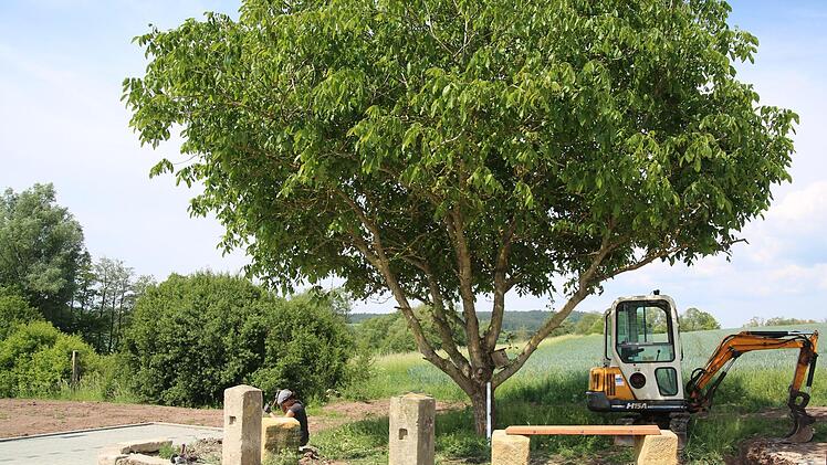Neben großzügigen Stellplätzen entstehen auch Grünflächen, wie dieser mit Sandsteinen gestaltete kleine Garten. Die Steine stammen von den Umbauarbeiten im ehemaligen Bauernhaus. Foto: Bettina Knauth