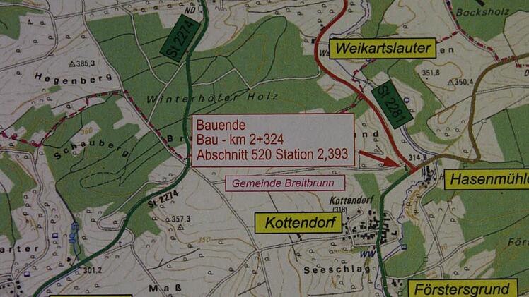 Von der Hasenmühle bis Kirchlauter verläuft das 2,3 km lange Teilstück der Staatsstraße 2281.