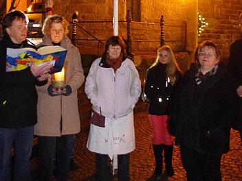 Am Freitag wurde das Adventsfenster mit der Nummer 20 feierlich eröffnet. Mit im Bild ist Gisela Deinl ( 3. v.l.).