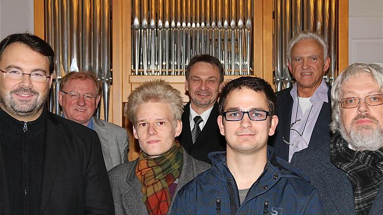 Die Komponisten Hubert Hoche, Robin Becker, Dirk Mattes, Rolf Rudin und die Dirigenten Ernst Oestreicher, Kuno Holzheimer und Johann Mösenbichler.