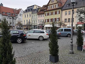 Nicht vorschriftsmäßig, aber doch geordnet: Autofahrer haben ihre Wagen am Kulmbacher Marktplatz nicht auf den parallel zur Fahrbahn eingezeichneten Parkflächen, sondern schräg abgestellt. Foto: Facebook-Seite "Parkkünstler Kulmbach Stadt und Land"