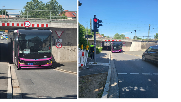 Kitzingen: Kurioser Polizeieinsatz - Bus bleibt in Unterführung stecken