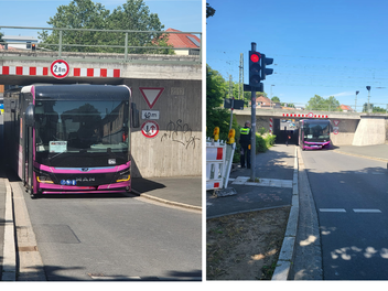 Kitzingen: Kurioser Polizeieinsatz - Bus bleibt in Unterf&uuml;hrung stecken